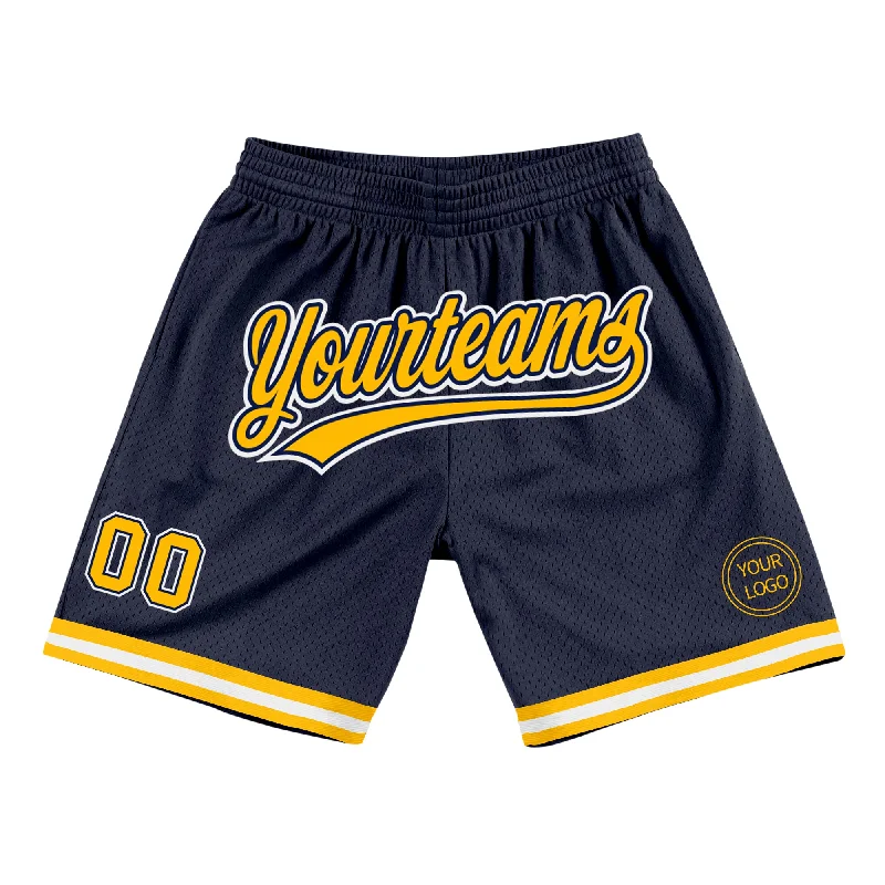 One Size Navy Gold-White Authentic Throwback Basketball Shorts