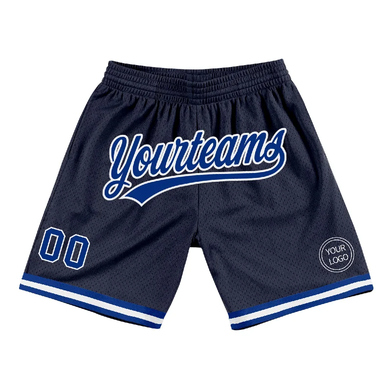 One Size Navy Royal-White Authentic Throwback Basketball Shorts