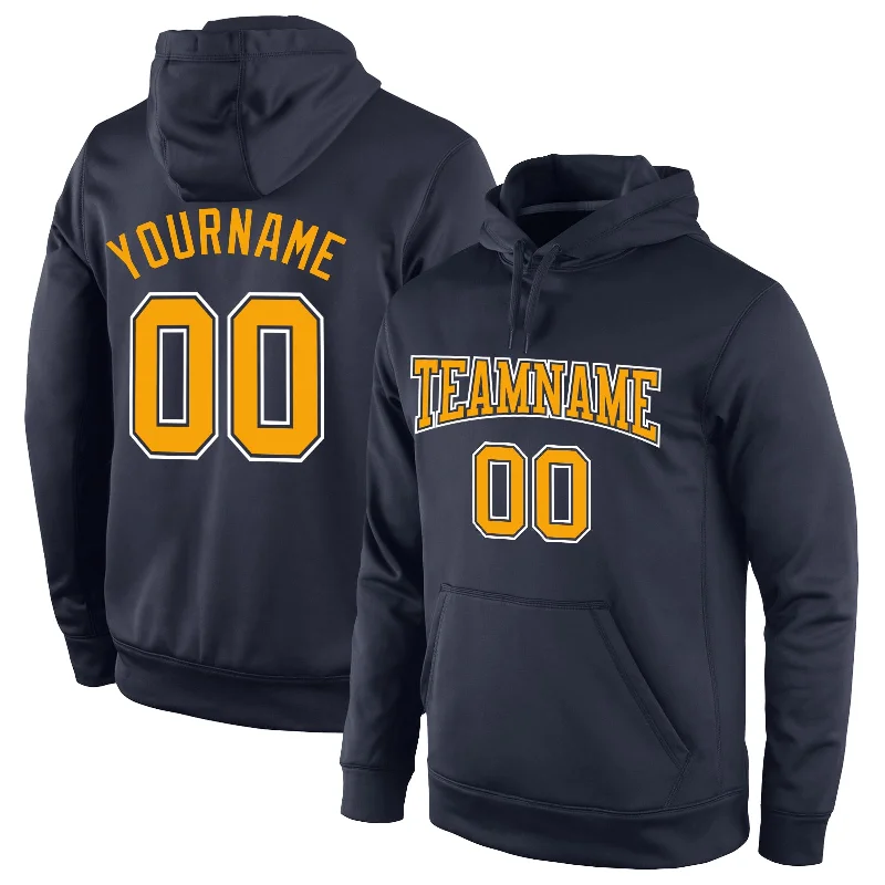 One Size Stitched Navy Gold-White Sports Pullover Sweatshirt Hoodie