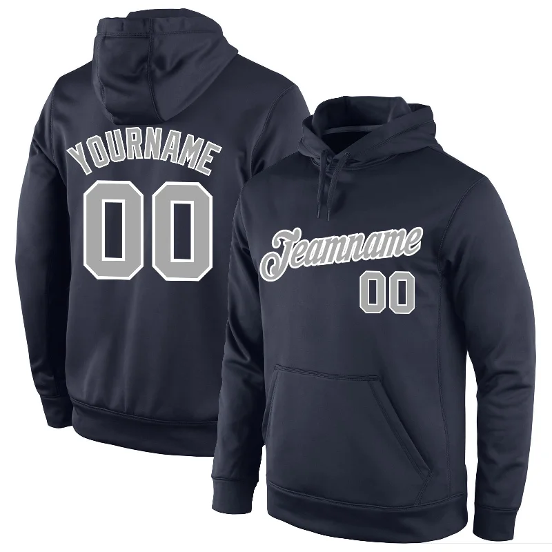 One Size Stitched Navy Gray-White Sports Pullover Sweatshirt Hoodie