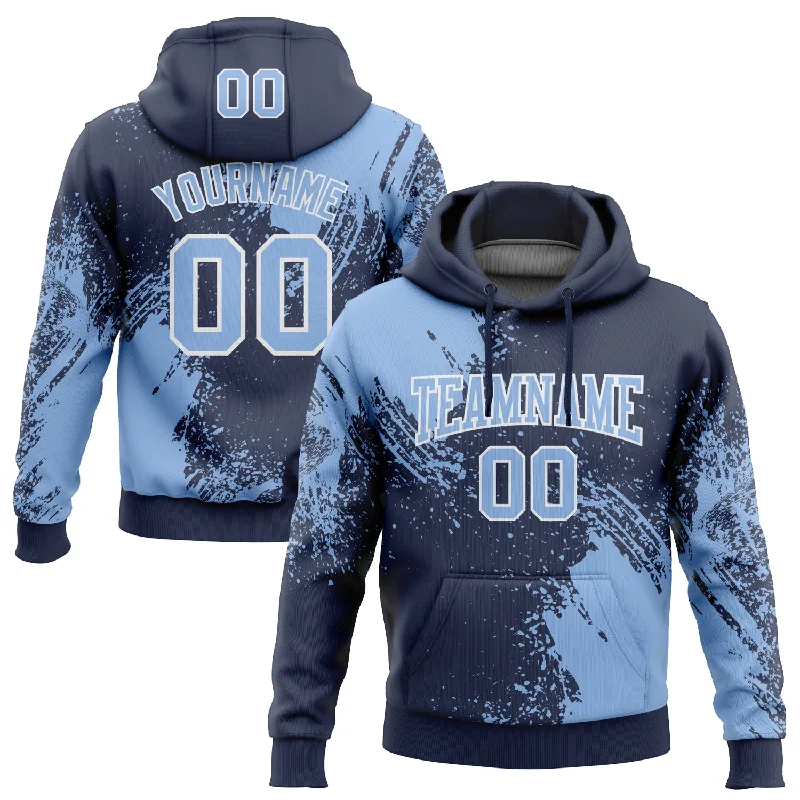 One Size Stitched Navy Light Blue-White 3D Pattern Design Abstract Brush Stroke Sports Pullover Sweatshirt Hoodie