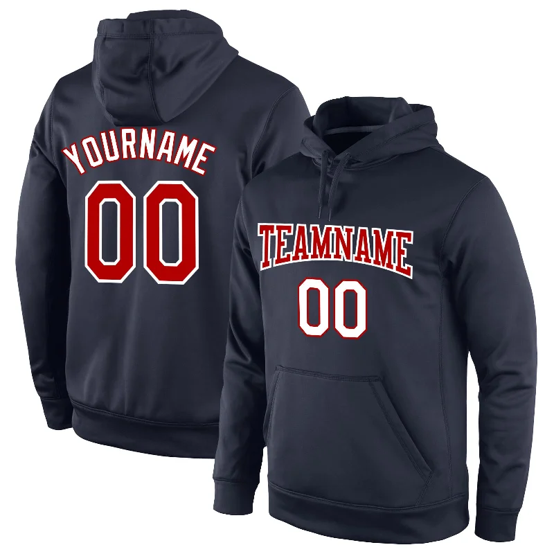 One Size Stitched Navy Red-White Sports Pullover Sweatshirt Hoodie