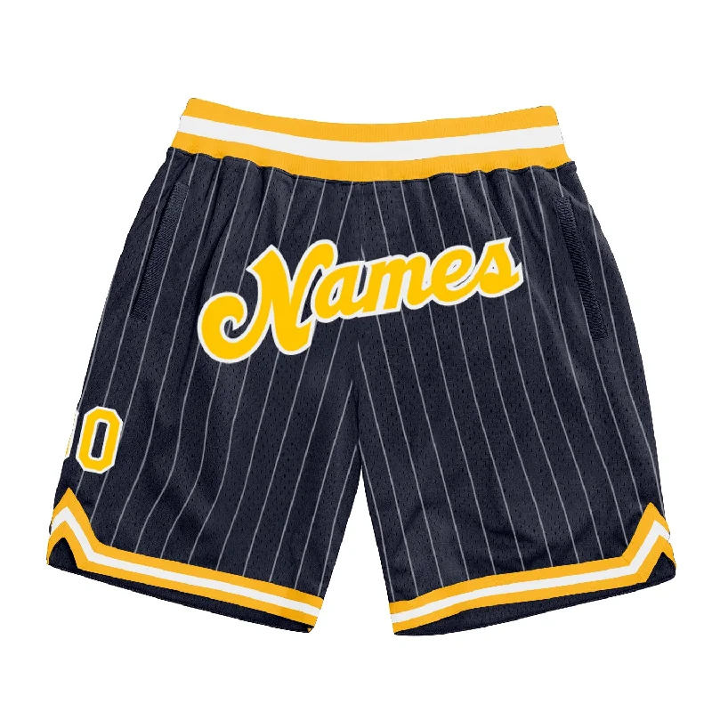 One Size Navy White Pinstripe Gold-White Authentic Basketball Shorts