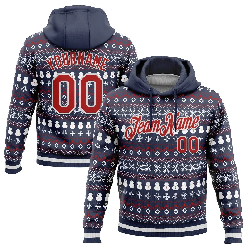 One Size Stitched Navy Red-White 3D Christmas Sports Pullover Sweatshirt Hoodie