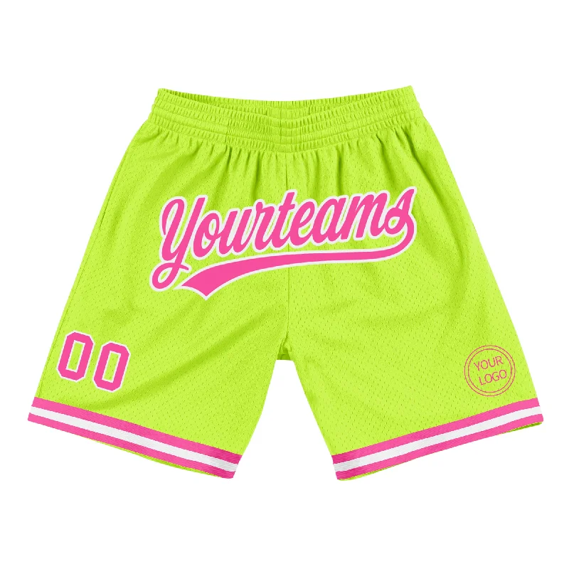 One Size Neon Green Pink-White Authentic Throwback Basketball Shorts