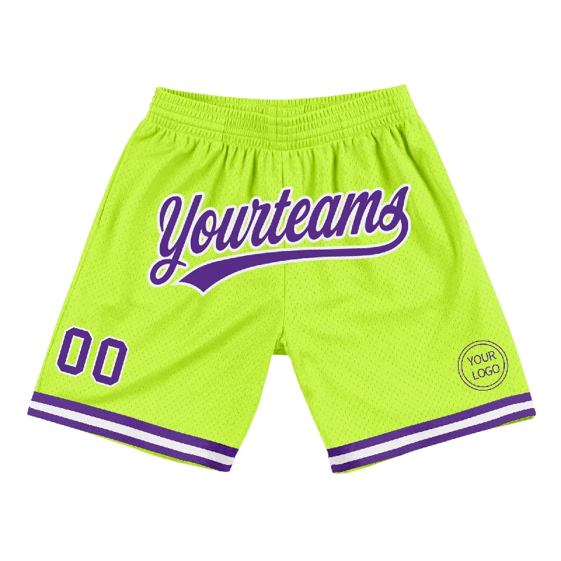 One Size Neon Green Purple-White Authentic Throwback Basketball Shorts