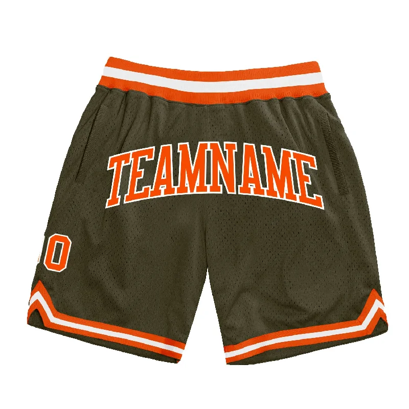 One Size Olive Orange-White Authentic Throwback Salute To Service Basketball Shorts