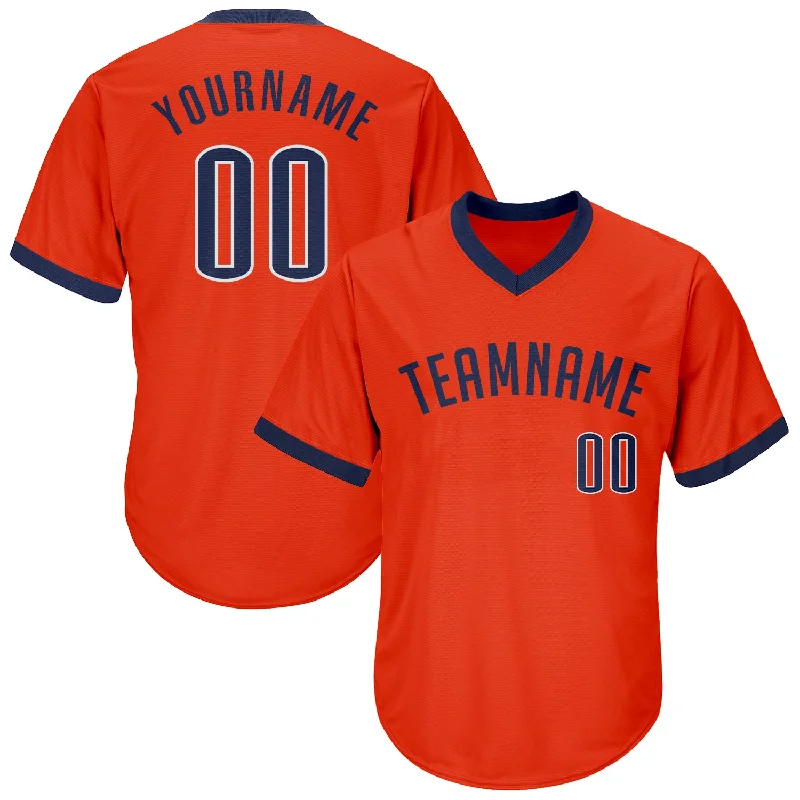 One Size Orange Navy-White Authentic Throwback Rib-Knit Baseball Jersey Shirt