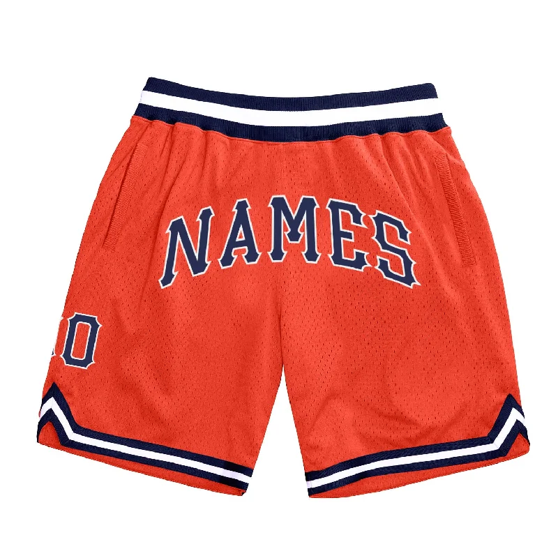 One Size Orange Navy-White Authentic Throwback Basketball Shorts