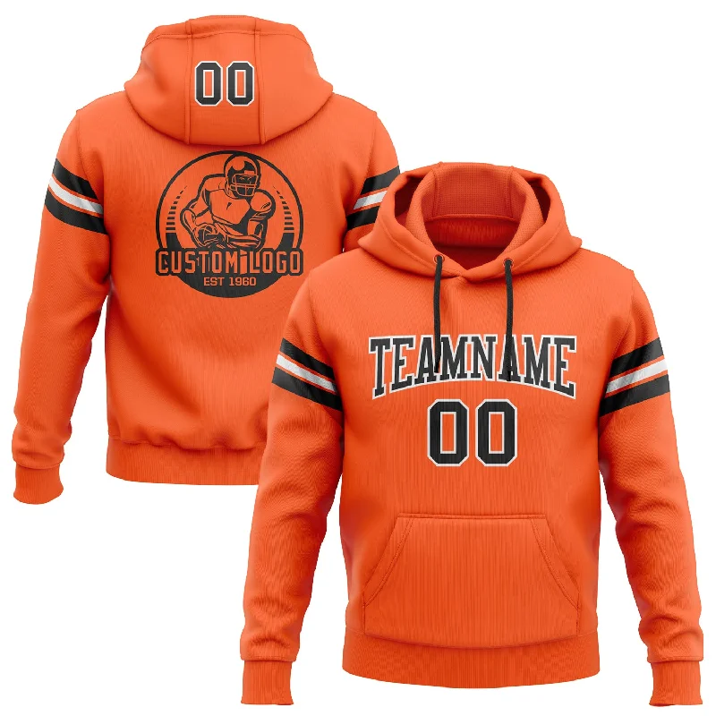 One Size Stitched Orange Black-White Football Pullover Sweatshirt Hoodie