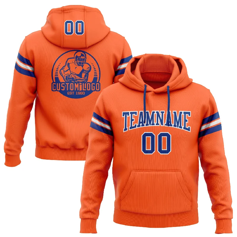 One Size Stitched Orange Royal-White Football Pullover Sweatshirt Hoodie