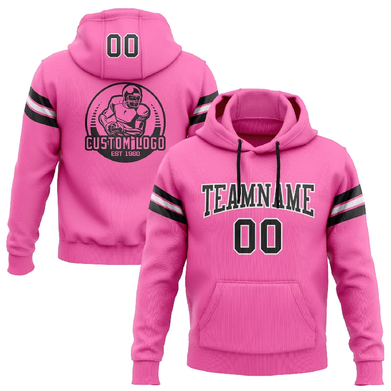 One Size Stitched Pink Black-White Football Pullover Sweatshirt Hoodie