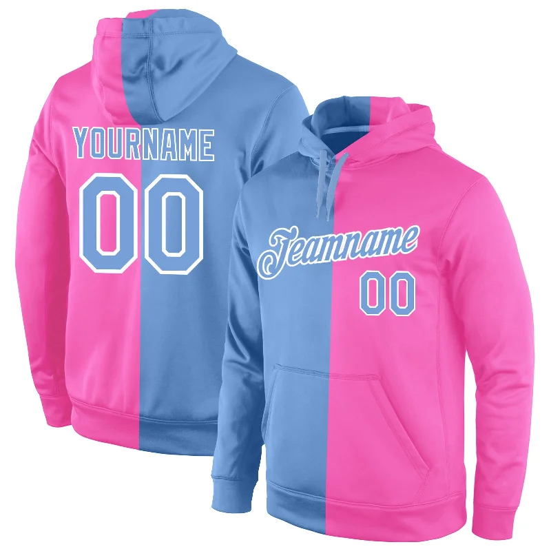 One Size Stitched Pink Light Blue-White Split Fashion Sports Pullover Sweatshirt Hoodie