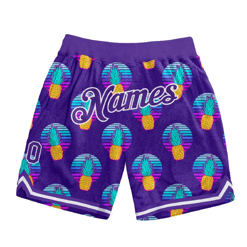 One Size Purple Purple-White 3D Pattern Design Pineapples Authentic Basketball Shorts