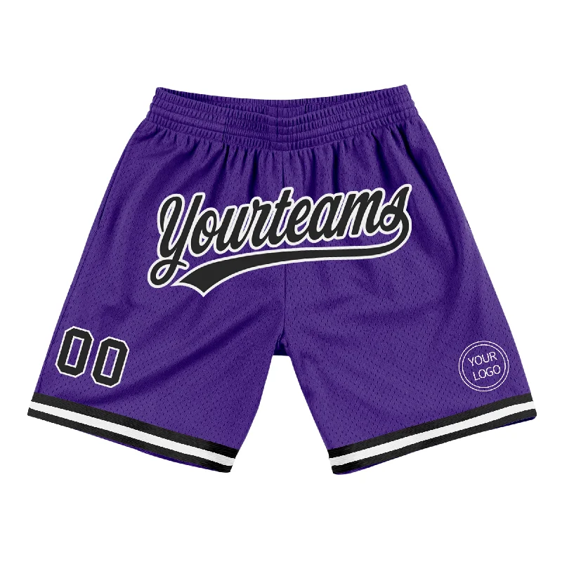 One Size Purple Black-White Authentic Throwback Basketball Shorts