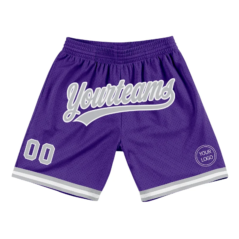 One Size Purple Gray-White Authentic Throwback Basketball Shorts