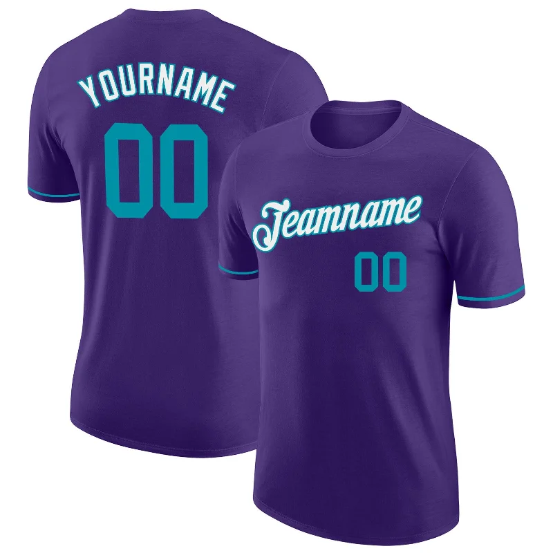 One Size Purple Teal-White Performance T-Shirt