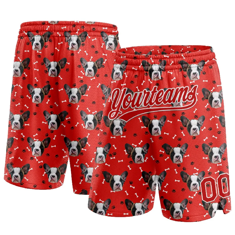 One Size Red White 3D Pattern Design Dogs Authentic Basketball Shorts