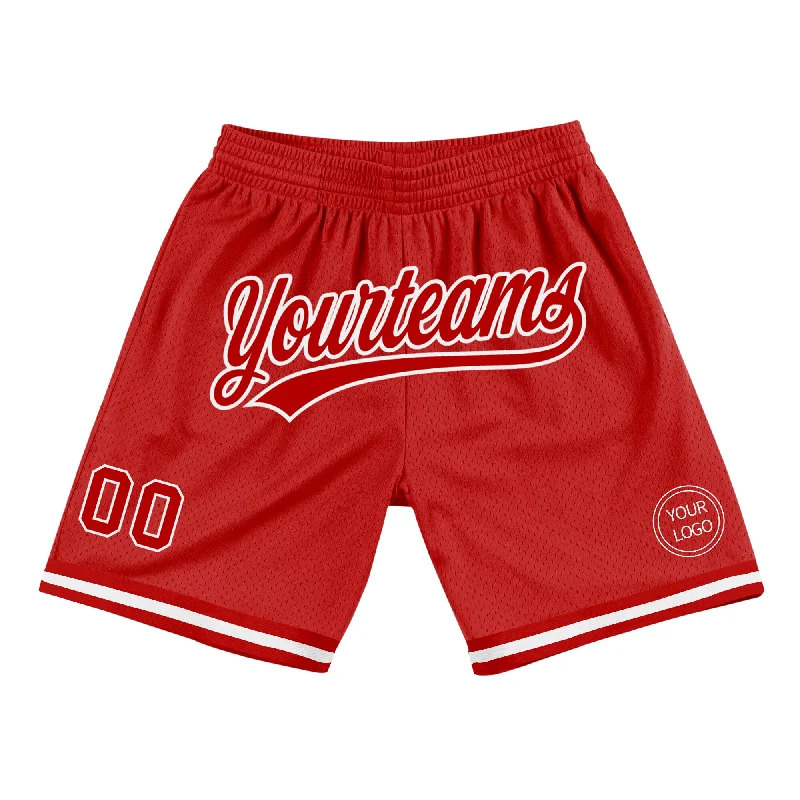 One Size Red White Authentic Throwback Basketball Shorts