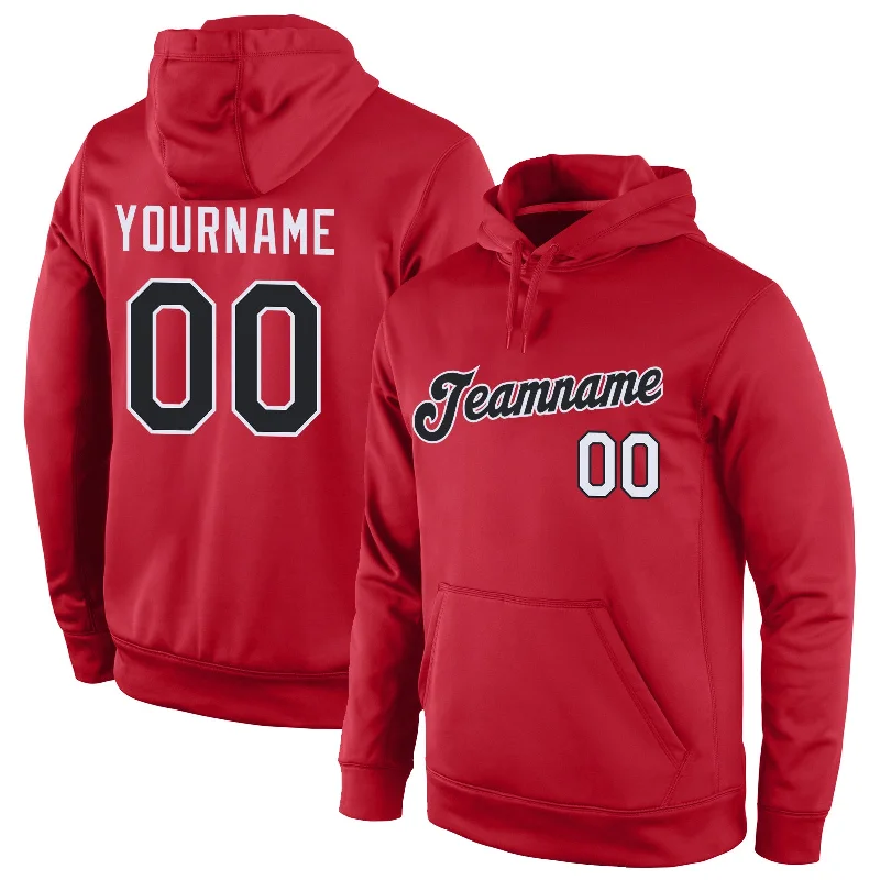 One Size Stitched Red Black-White Sports Pullover Sweatshirt Hoodie