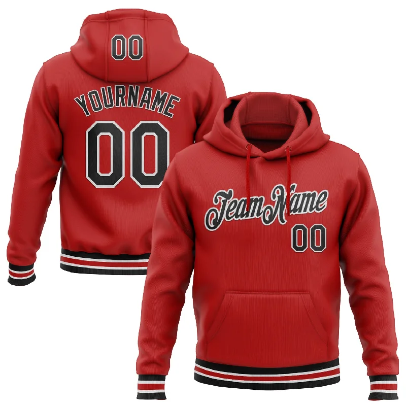 One Size Stitched Red Black-White Sports Pullover Sweatshirt Hoodie