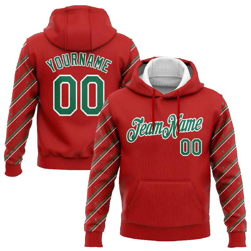 One Size Stitched Red Kelly Green-White Christmas 3D Sports Pullover Sweatshirt Hoodie