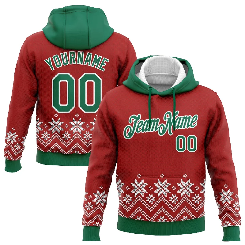 One Size Stitched Red Kelly Green-White Christmas Snowflakes 3D Sports Pullover Sweatshirt Hoodie