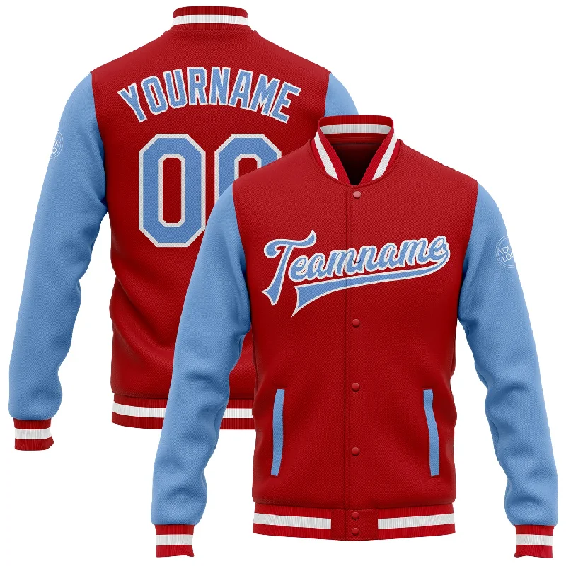 One Size Red Light Blue-White Bomber Full-Snap Varsity Letterman Two Tone Jacket