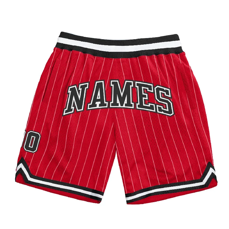 One Size Red White Pinstripe Black-White Authentic Basketball Shorts