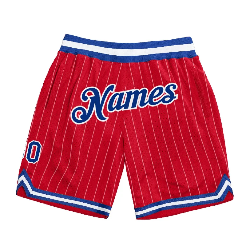 One Size Red White Pinstripe Royal-White Authentic Basketball Shorts