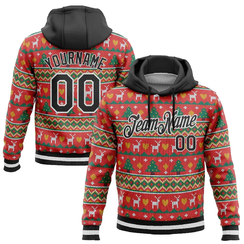 One Size Stitched Red Black-White 3D Christmas Sports Pullover Sweatshirt Hoodie