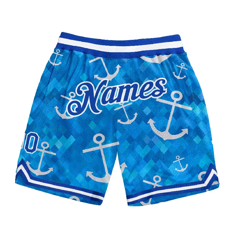 One Size Royal Royal-White 3D Pattern Design Anchors Authentic Basketball Shorts