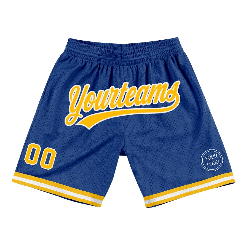 One Size Royal Gold-White Authentic Throwback Basketball Shorts