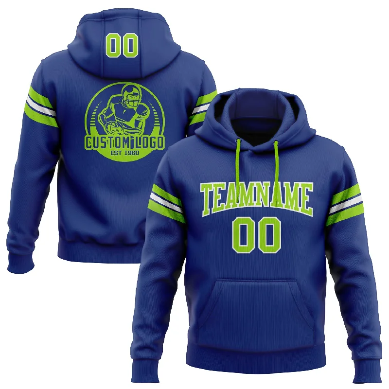 One Size Stitched Royal Neon Green-White Football Pullover Sweatshirt Hoodie