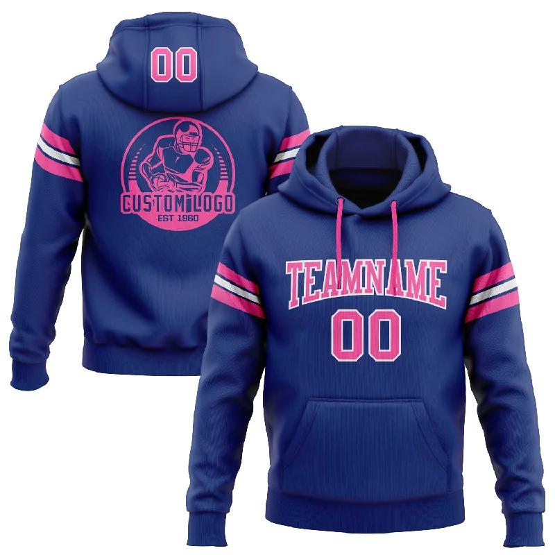 One Size Stitched Royal Pink-White Football Pullover Sweatshirt Hoodie