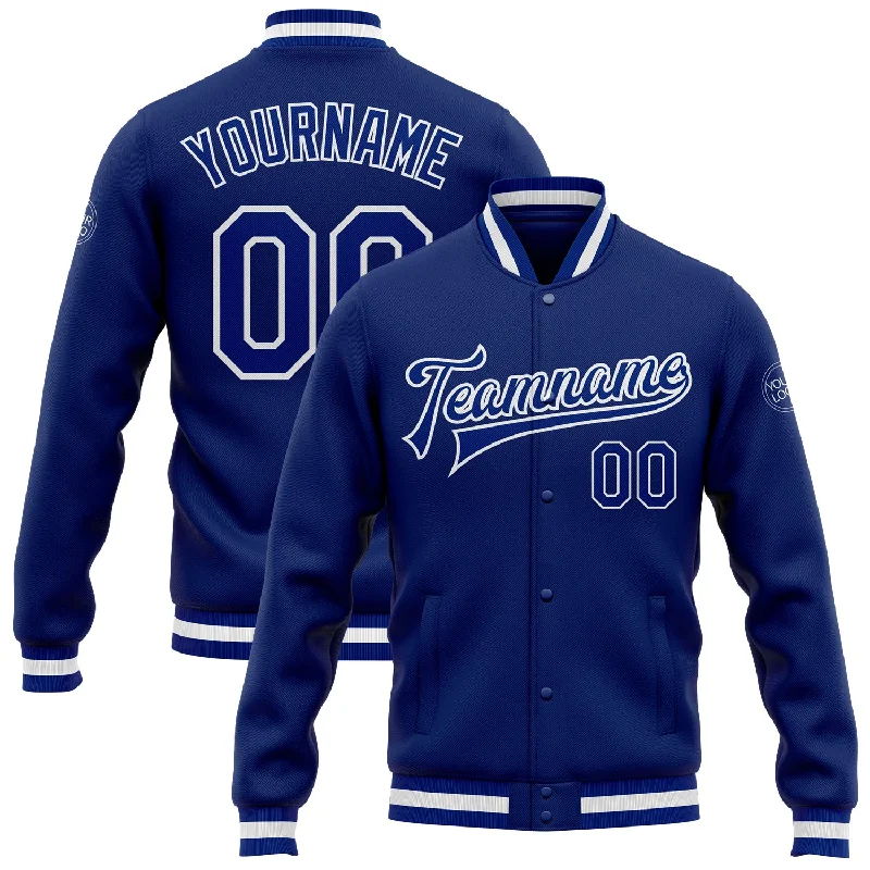 One Size Royal Royal-White Bomber Full-Snap Varsity Letterman Jacket