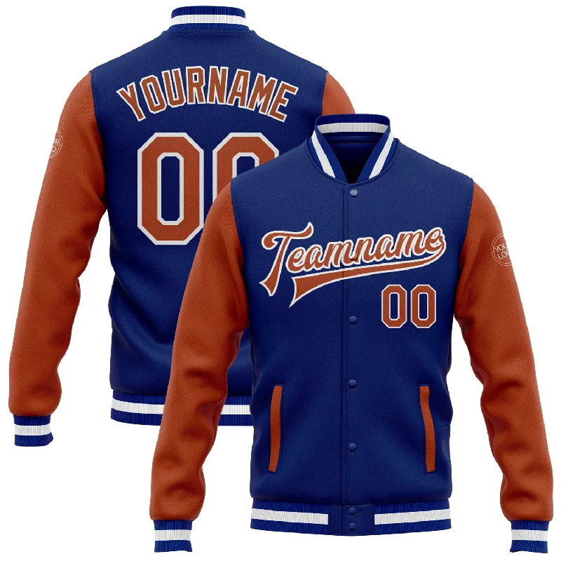 One Size Royal Texas Orange-White Bomber Full-Snap Varsity Letterman Two Tone Jacket