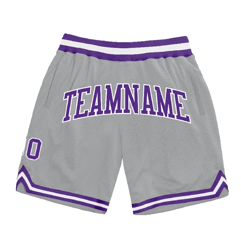 One Size Gray Purple-White Authentic Throwback Basketball Shorts