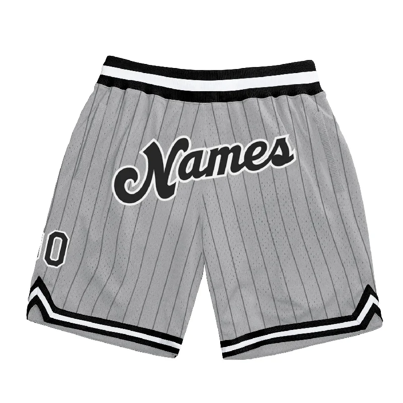 One Size Gray Black Pinstripe Black-White Authentic Basketball Shorts