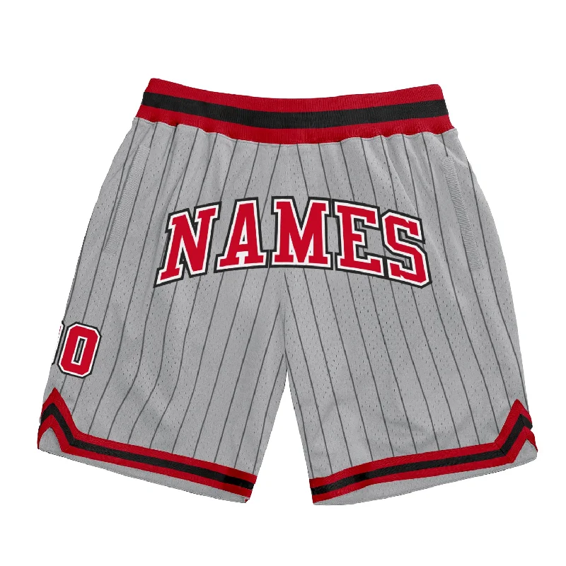 One Size Gray Black Pinstripe Red-White Authentic Basketball Shorts