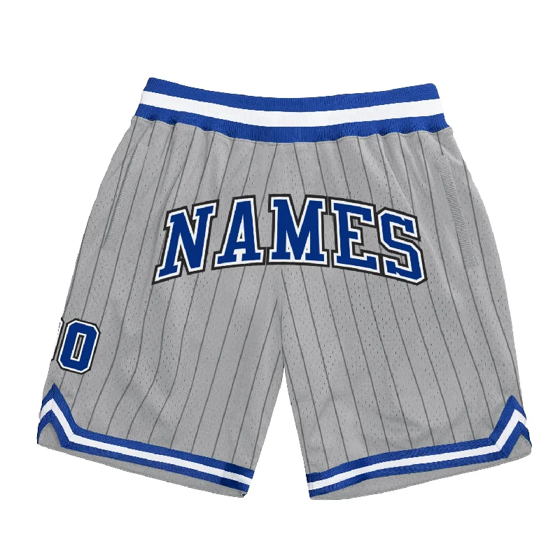 One Size Gray Black Pinstripe Royal-White Authentic Basketball Shorts