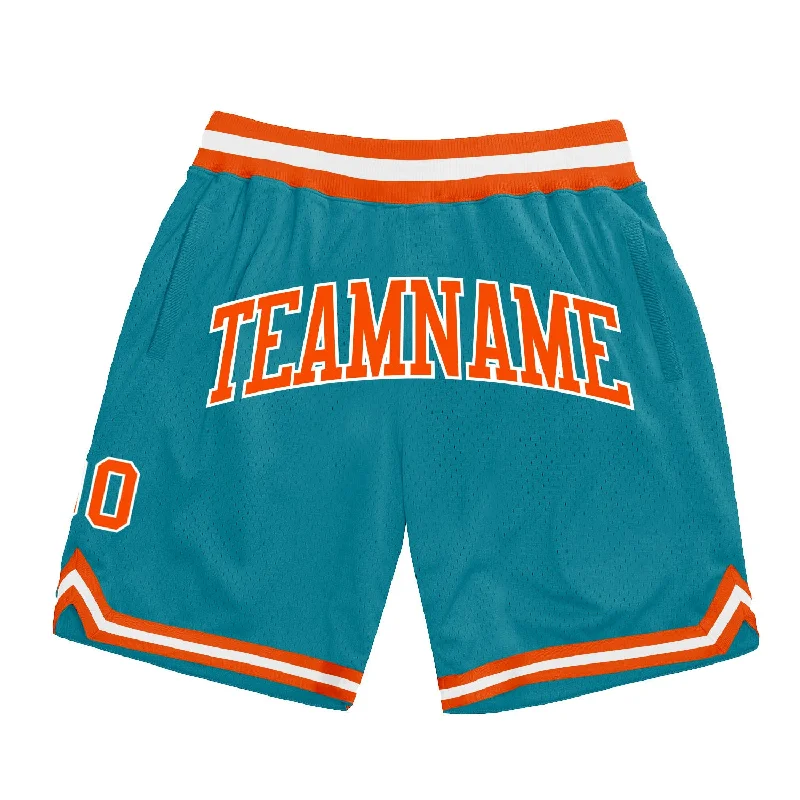 One Size Teal Orange-White Authentic Throwback Basketball Shorts