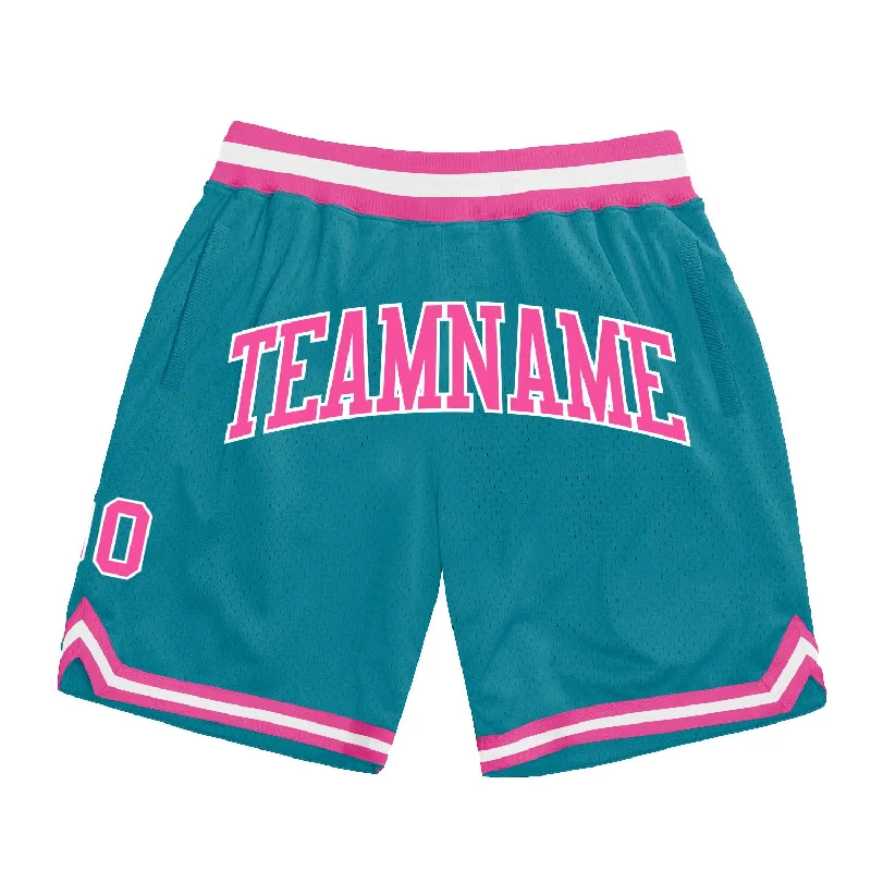 One Size Teal Pink-White Authentic Throwback Basketball Shorts