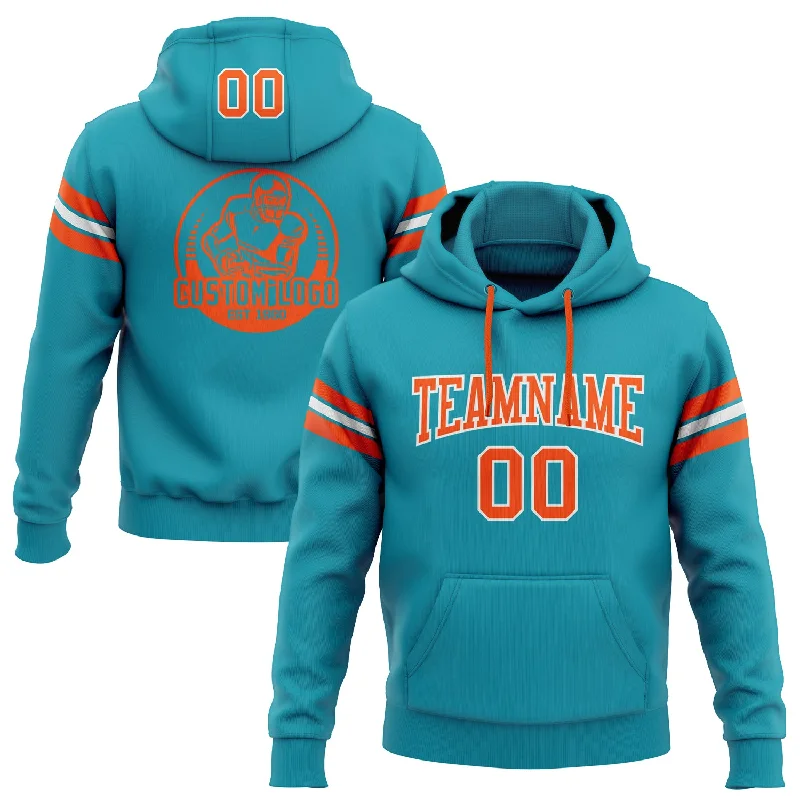 One Size Stitched Teal Orange-White Football Pullover Sweatshirt Hoodie