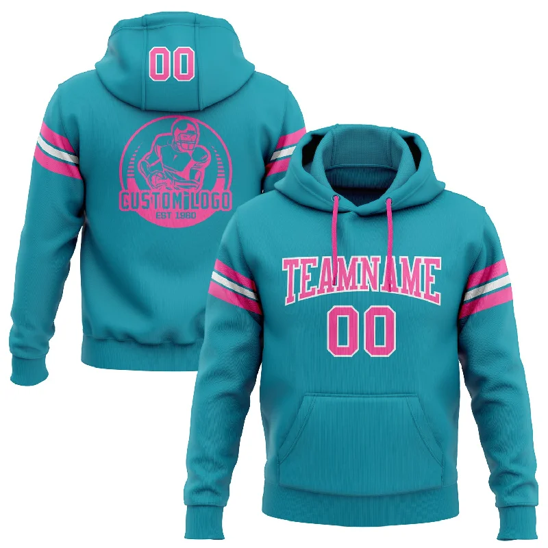 One Size Stitched Teal Pink-White Football Pullover Sweatshirt Hoodie