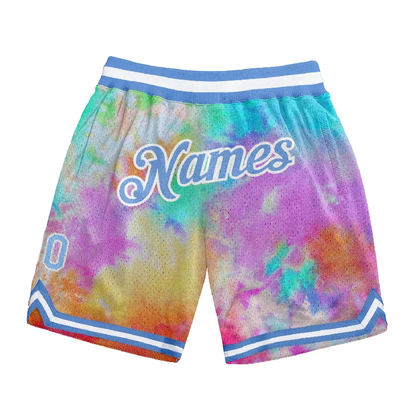 One Size Tie Dye Light Blue-White 3D Authentic Basketball Shorts