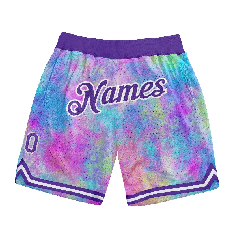 One Size Tie Dye Purple-White 3D Watercolor Gradient Authentic Basketball Shorts