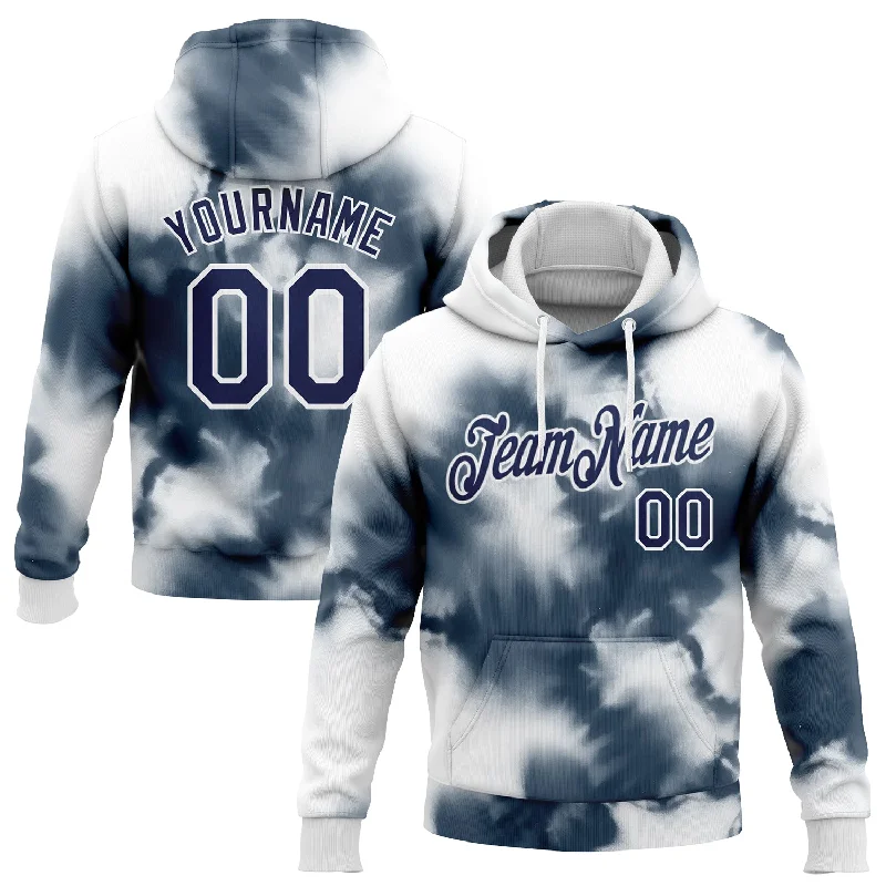 One Size Stitched Tie Dye Navy-White 3D Abstract Shibori Style Sports Pullover Sweatshirt Hoodie