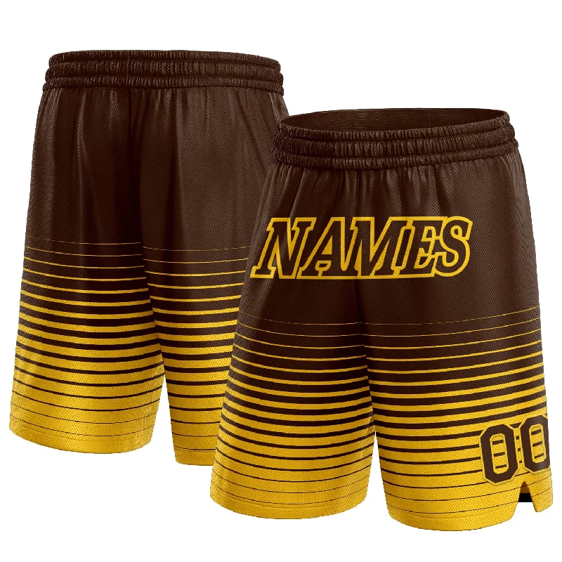 One Size Brown Yellow Pinstripe Fade Fashion Authentic Basketball Shorts