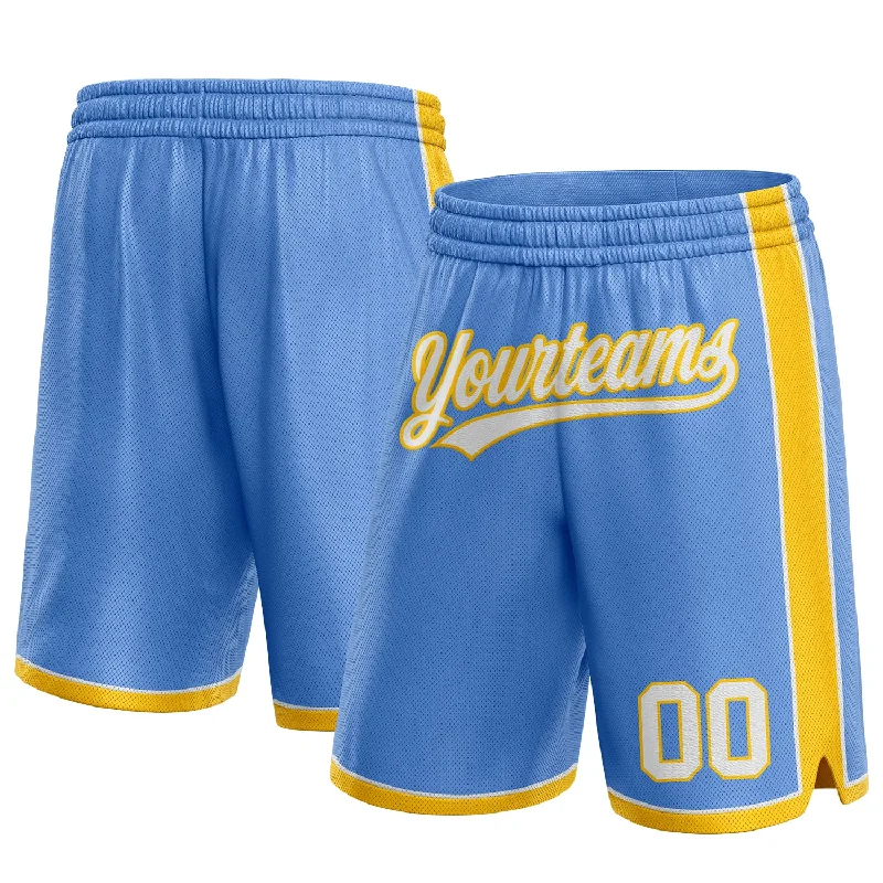 One Size Light Blue White-Yellow Authentic Basketball Shorts